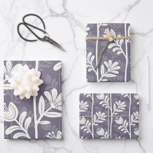 Hoja De Papel De Regalo Blooming Rhythm Floral Silhouette white & lavender (Anverso)