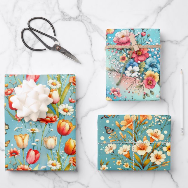 Hoja De Papel De Regalo Bloomscape Blue 3 (Anverso)