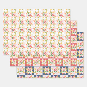 Hoja De Papel De Regalo Bloque de colcha de flor roja pequeña