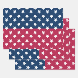 Hoja De Papel De Regalo Bloque de color azul y rojo con estrellas blancas
