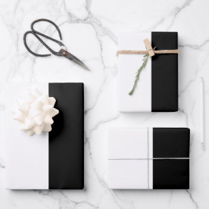 Hoja De Papel De Regalo Bloque de color moderno de franja blanca y negra