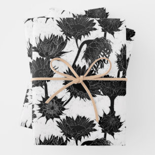Hoja De Papel De Regalo Bloque de madera Imprimir girasol blanco y negro