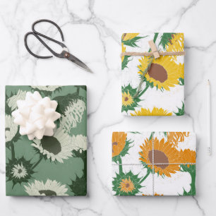 Hoja De Papel De Regalo Bloque de madera Imprimir naranja amarillo girasol