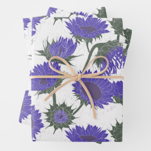 Hoja De Papel De Regalo Bloque de madera Imprimir púrpura de girasol