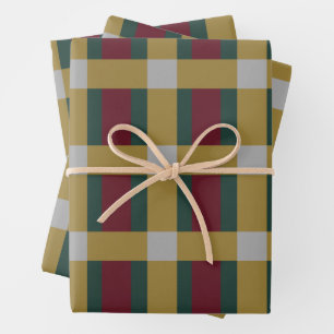 Hoja De Papel De Regalo Bloqueo de color rojo verde dorado plateado