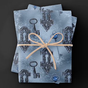 Hoja De Papel De Regalo Bloqueo Steampunk y azul con llave Desconexión d