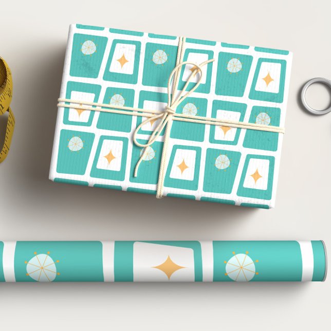 Hoja De Papel De Regalo Bloques Funky de Mid Century 2 Aqua, Verde azulado (Subido por el creador)