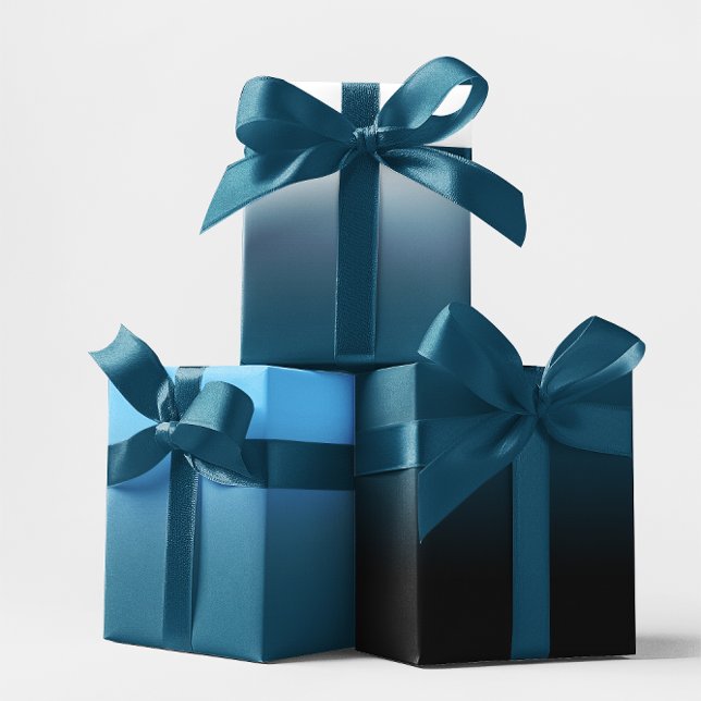 Hoja De Papel De Regalo Blue and Ocean Blue Ombre Mix (White Black Sky Blue and Ocean Blue Ombre Mix Wrapping Paper Sheets)