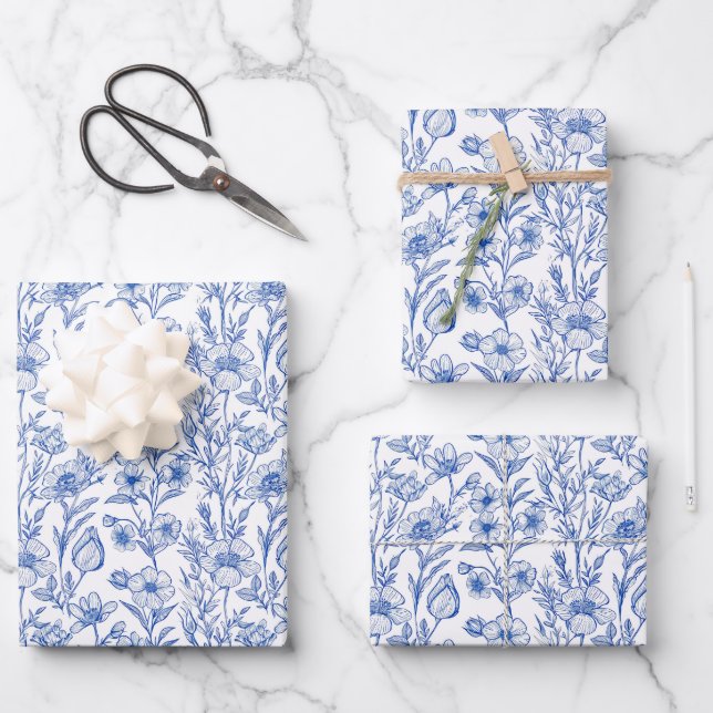Hoja De Papel De Regalo Blue and White Chinoiserie Wildflower (Anverso)