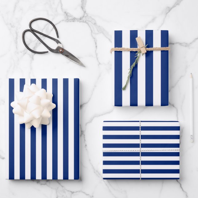 Hoja De Papel De Regalo Blue and White Stripes (Anverso)