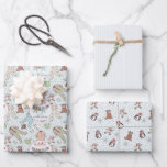 Hoja De Papel De Regalo Blue Babys First Christmas Winter Pajamas<br><div class="desc">Este lindo papel de envoltura de personalizado de Navidad de bebé, neutral de género, tiene 3 sábanas únicas: 1. Ilustracion hecho a mano de pijamas de invierno, animales rellenos y bichos colgados en un tendedero, contra un patrón de Navidades pijama bodysuit, animales de lujo, botellas de bebé, bibs, pacificadores, regalos...</div>