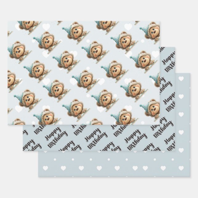 Hoja De Papel De Regalo Blue Balloon Hedgehogs Celebration (Set)