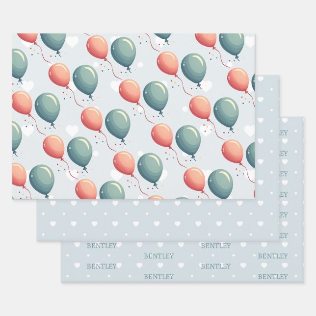 Hoja De Papel De Regalo Blue Balloon Hedgehogs Celebration (Set)