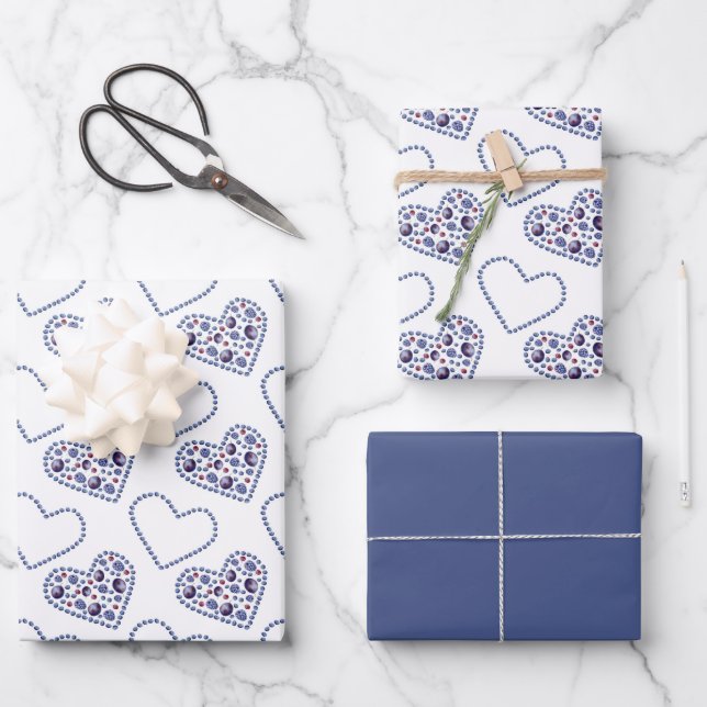 Hoja De Papel De Regalo Blue Berry Hearts (Anverso)