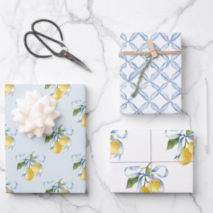 Hoja De Papel De Regalo Blue Bow Lemons