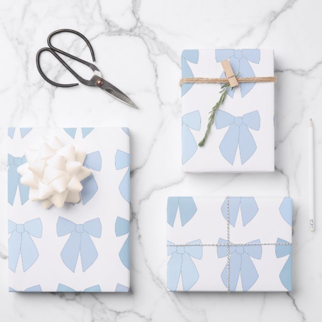 Hoja De Papel De Regalo Blue Bows (Anverso)
