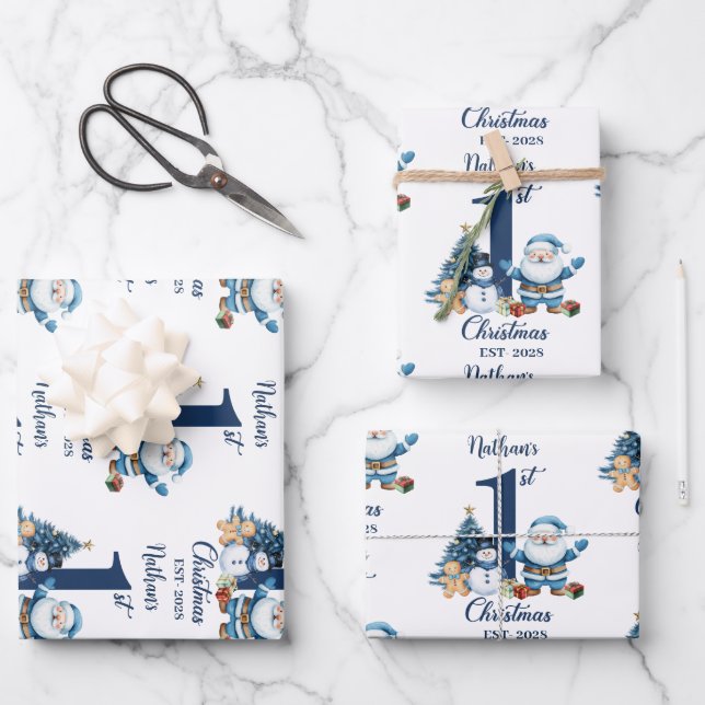 Hoja De Papel De Regalo Blue Boy First Christmas (Anverso)