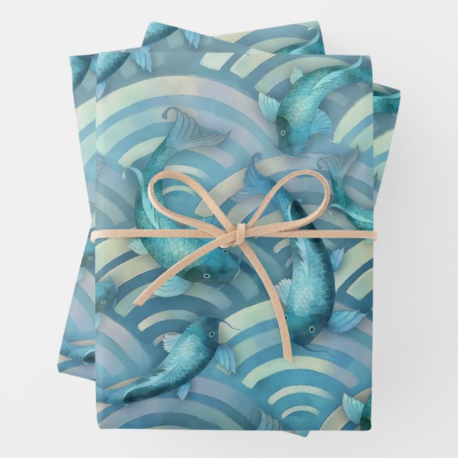 Hoja De Papel De Regalo Blue Carp Koi Fish (In situ)