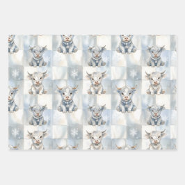 Hoja De Papel De Regalo Blue Checkered Highland Cow Snowflake Cool Winter