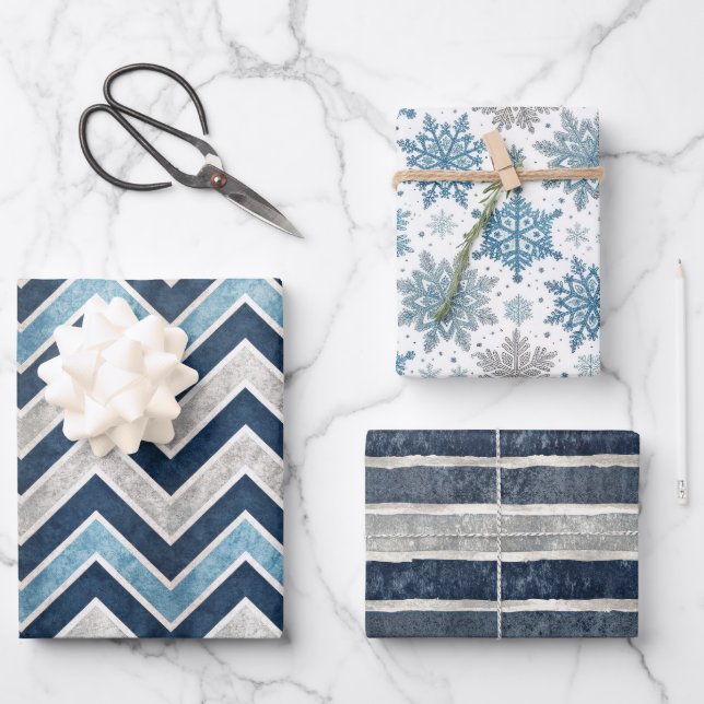 Hoja De Papel De Regalo Blue Christmas Holiday Pattern (Anverso)