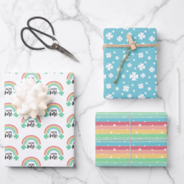 Hoja De Papel De Regalo Blue Clover & Rainbow Lucky One First Birday