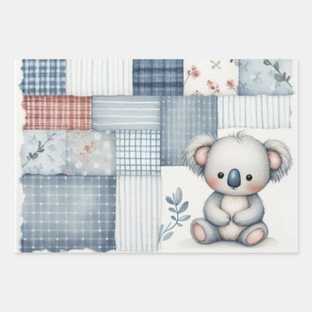 Hoja De Papel De Regalo Blue Denim Koala (Anverso)