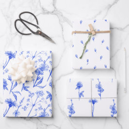 Hoja De Papel De Regalo Blue Floral And Botanical Flowers Pattern Papers