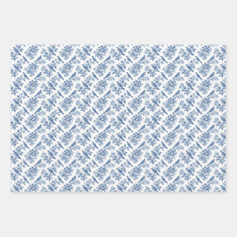 Hoja De Papel De Regalo Blue Floral Chinoiserie Sheet Gift Wrap Set of 3