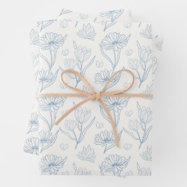 Hoja De Papel De Regalo Blue flowers outline drawing in ink 
