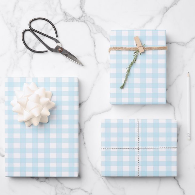 Hoja De Papel De Regalo Blue Gingham (Anverso)