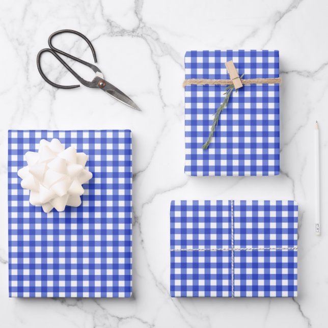 Hoja De Papel De Regalo Blue Gingham Check (Anverso)