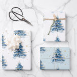 Hoja De Papel De Regalo Blue Gold Confetti Christmas Tree<br><div class="desc">Confetti de oro azul blanco marca los árboles navideños</div>