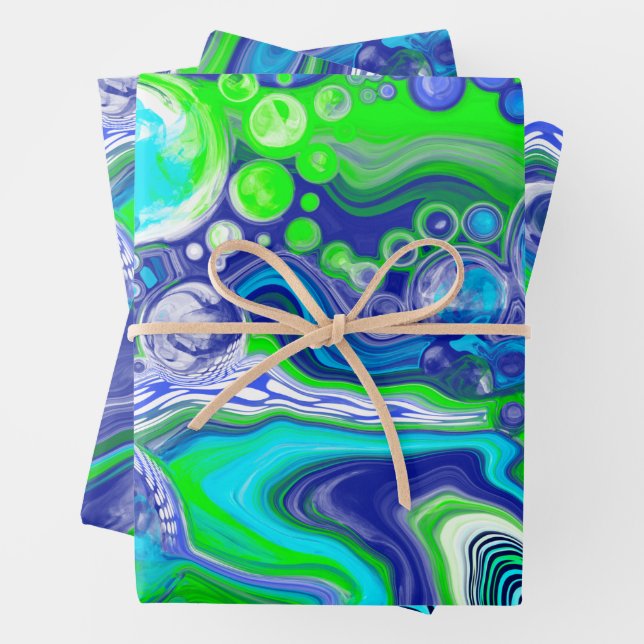Hoja De Papel De Regalo Blue Green Marble Swirls Cumpleaños o ducha de beb (In situ)