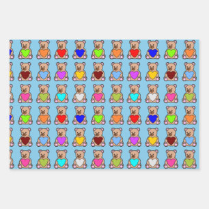 Hoja De Papel De Regalo Blue Heart Teddy Bears
