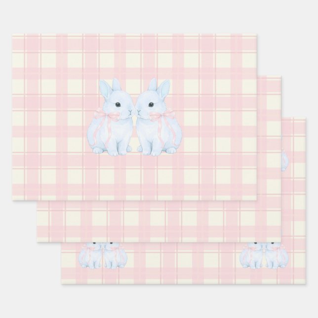 Hoja De Papel De Regalo Blue Marshmallow Bunny Rabbits Easter (Set)