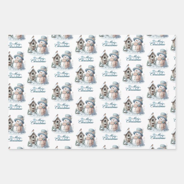 Hoja De Papel De Regalo Blue Merry Christmas Paper (Anverso)