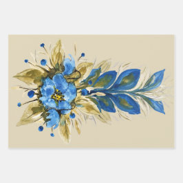 Hoja De Papel De Regalo Blue Peacock Feathers Watercolor Pintado A Mano