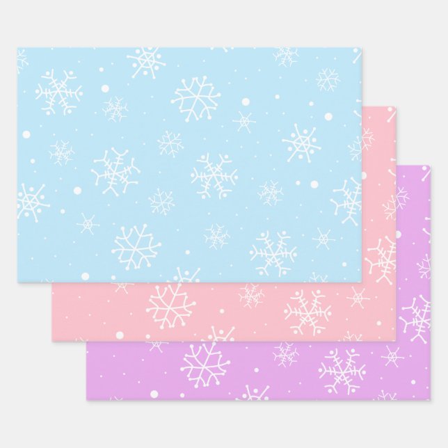 Hoja De Papel De Regalo Blue Pink Purple White Snowflakes (Set)
