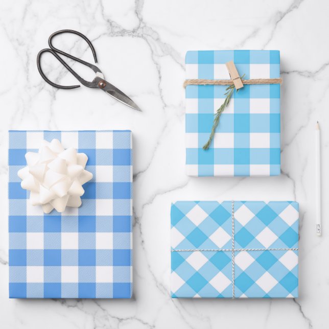 Hoja De Papel De Regalo Blue Plaid Gingham (Anverso)