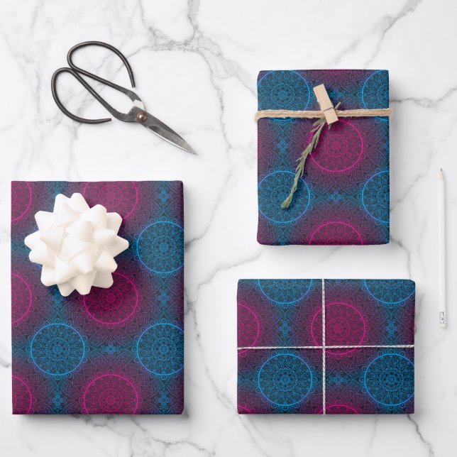Hoja De Papel De Regalo Blue Purple and Pink Circle Mandala (Anverso)