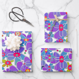 Hoja De Papel De Regalo Blue Purple Flower Burst White Gift