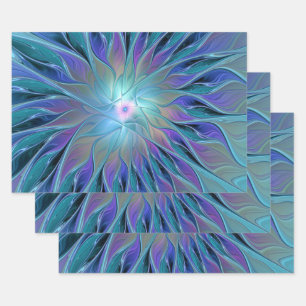 Hoja De Papel De Regalo Blue Purple Flower Dream Resumen arte fractal