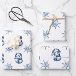 Hoja De Papel De Regalo Blue Snowmen Christmas 