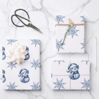 Hoja De Papel De Regalo Blue Snowmen Christmas