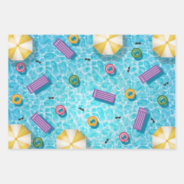 Hoja De Papel De Regalo Blue Swimming Pool With Colorful Pool Gear Summer