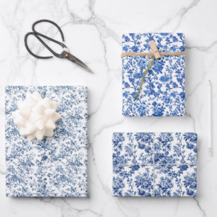 Hoja De Papel De Regalo Blue Toile Bouquet 3