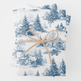 Hoja De Papel De Regalo Blue Toile Christmas Pattern 