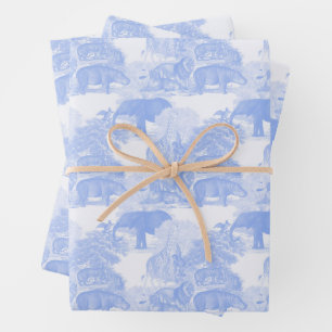 Hoja De Papel De Regalo Blue Toile Jungle Animals Safari Chinoiserie