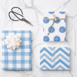 Hoja De Papel De Regalo Blue Watercolor Dots Gingham Wrapping Paper