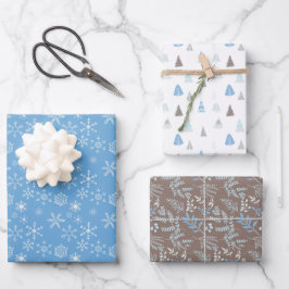 Hoja De Papel De Regalo Blue Winter Snowflakes Christmas Trees